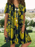 25# Women Vintage Casual Summer Floral Print V-Neck Short Sleeve Dress Mini Dress