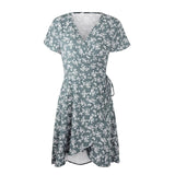 Sagace Dress Loose Spring Summer V-neck Short-sleeved Floral Printed Women's Dresses Elegant Irregular Swing Dresses Robe 2021