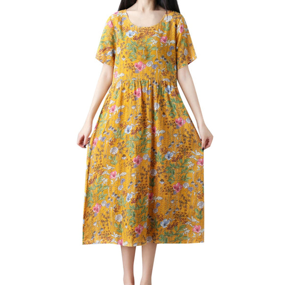 Sagace Dress Womens Boho Casual Comfy Loose Plus Size Short Sleeve Cotton Linen Floral Dresses Сарафаны Женские Летние