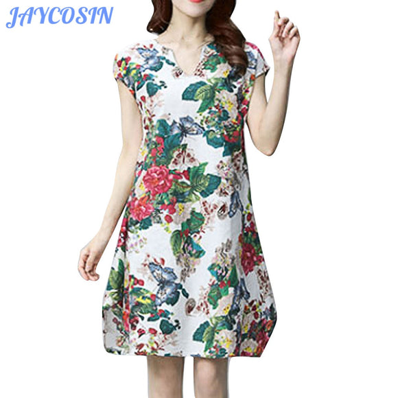 JAYCOSIN Women Clothes Sexy Short Sleeve Flower Print Dress For Girls Fashion Boho V-Neck Buttock Slim Elegant Dress Vestido
