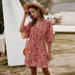 Dresses for Women 2020 vestido de mujer Summer Dress Women Fashion Floral Print Short Sleeve V-Neck Button Sundress Mini Dress