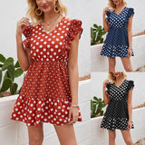 dresses for women 2020 vestido de mujer summer Women Fashion O-Neck Polka Dot Print Stitching Ruffle Sleeveless Vacation Dress