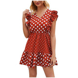 dresses for women 2020 vestido de mujer summer Women Fashion O-Neck Polka Dot Print Stitching Ruffle Sleeveless Vacation Dress