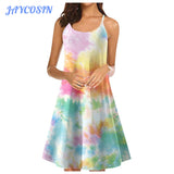 JAYCOSIN Clothes Women Sexy O-Neck Sleeveless Mini Dress 2020 Fashion Tie-Dye Print Adjustable Backless Summer Party Dress E22