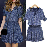 2021 Women Summer Dresses Boho Sundress V-Neck Floral Print V-neckline Casual Short Sleeve Mini Dress