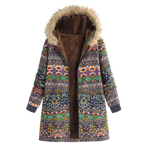 Jaycosin Floral Print Winter jacket Womencoat Warm Outwear Hooded Pockets Vintage Oversize Coat Windbreaker Plus Size 5XL parka
