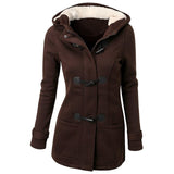 Women Winter Warm Coat Jacket Outwear Hooded Cotton Fur Coat Windproof Long Sleeve Thicken Parka Ox horn buckle  J55