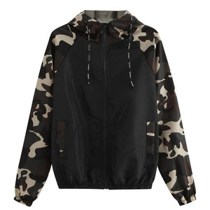 KANCOOLD Women's casual camouflage hooded jacket 2019 new autumn camouflage stitching contrast color zipper hooded jacket