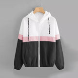 Female Patchwork jackets Long Sleeve Skinsuits Hooded Zipper Pockets Autumn Sport Coat For Teenager Girls Students Harajuku J60