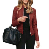 Zip Up Women PU Leather Jackets Long Sleeve Stand Collar Casual Solid Coat High Street Autumn Winter Ladies Fashion Outwears