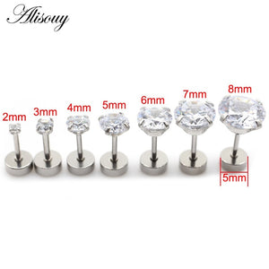 Alisouy 2pcs Stainless steel Unisex Women Men Round Crystal Zircon Ear Studs Earrings  4 Prong Tragus Cartilage Piercing Jewelry