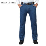 Spring Autumn High Waist Jeans Men Stretch Brand Male Baggy Denim Pants Classic Black Blue Mens Quality Business Jeans Trousers