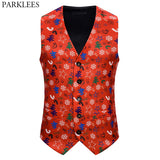 Snowflake 3D Print Red Christmas Vest Men 2019 Autumn New Slim Fit Waistcoat Mens Xmas Party Holiday Prom Tuxedo Vests Chaleco