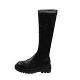 DLEK Women Thigh High Boots Knee-High Round Toe Leather Waterproof Boots Zipper Plush Lining Non-slip Female Winter  Boots