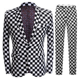 Luxury Fashion Men's Black and white Check Suit Club Prom Formal Clothing Slim Men's Wedding Suit Groom Tuxedo 2-Piece Set