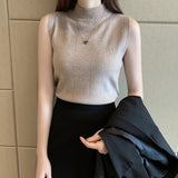 Korean Fashion Ladies Tops Spring New Summer Women Tops Casual Clothes Sleeveless Solid Women Blouse Knit Elastic Blusas 8623 50
