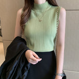 Korean Fashion Ladies Tops Spring New Summer Women Tops Casual Clothes Sleeveless Solid Women Blouse Knit Elastic Blusas 8623 50
