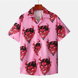 Devil Full Printed Short Sleeve Shirts Men Summer Floral Loose Hawaiian Korean Streetwear Hip Hop Couple Fashion Shirts Camisa