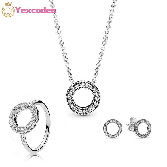 Heart of The Ocean Fine Necklace Ring Silver plated Jewelry set Female Transparent Crystal Elegant Party Gifts Fashion Jewelry