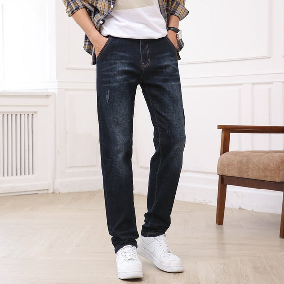 2021  Business Loose Fit   Men's Classic Business Straight Jeans  New Casual Elastic Denim Pants