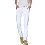 New style men leisure long denim jeans fashion casual solid solid zippers trousers men's slim straight white pants size 28-36