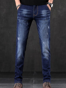 Regular Blue Stretch Denim Business Trousers Classic Style Winter Jeans Denim Pants
