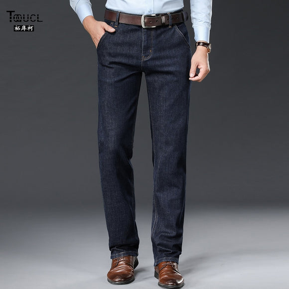 TOQUCL Classic Blue Mens Jeans Business Fashion Straight Male Pants Regular Stretch Denim Pantalones Hombre Autumn 2021 Trousers
