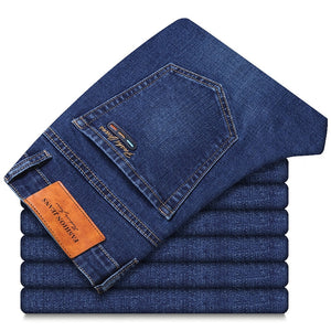 2020 Autumn Winter  New Men's  Jeans Plus Size 40 42 44 Classic Loose Straight Advanced Stretch Denim Trousers Male Brand