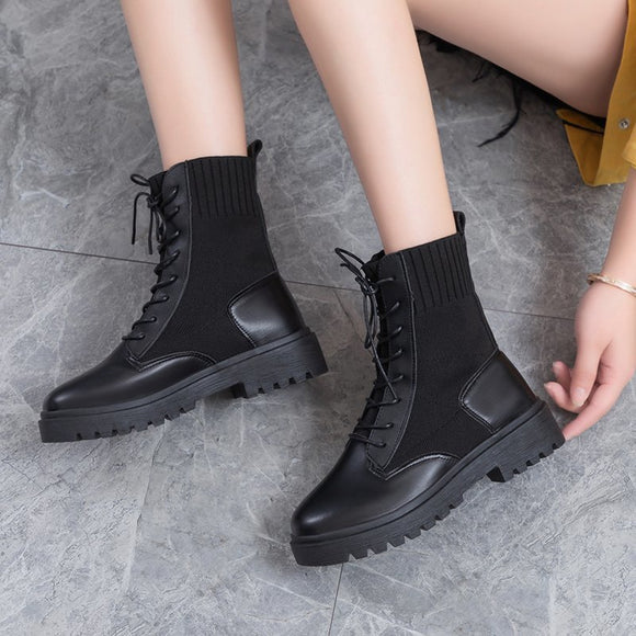 New Plus Size Leather Women's Platfom Black Ankle Boots 2020 Fashion Women Winter Warm Chunky Shoes Lady Casual Footwear