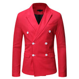 Men's Red Lightweight Casual Blazer Jacket Brand Double Breasted Notched Lapel Blazers Men Slim Fit Wedding Groom Blazer Hombre