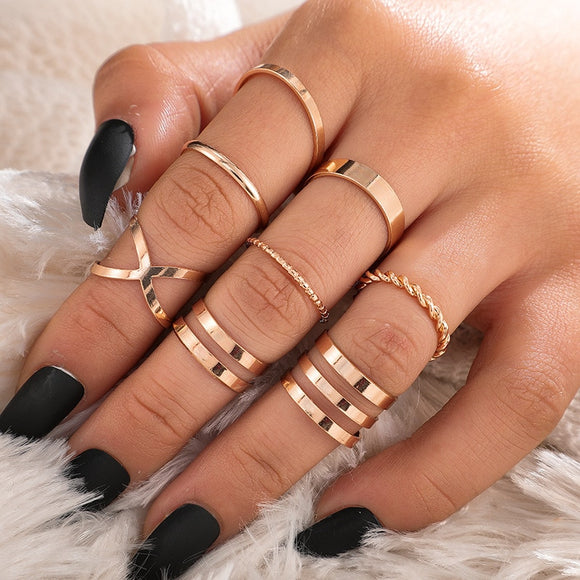 LATS Punk Gold Round Hollow Geometric Rings Set for Women Girls Fashion Cross Twist Open Joint Ring 2021 Female Jewelry Gift