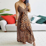 Sexy Women Dress Summer Party Dress Deep V Leopard Butterfly Wrap Sling Sleeveless Nightclub Beach Long Dress Bodycon Dress