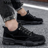 Mazefeng  Boots Men's Spring Autumn British Style Tooling Boots High-top Leather Men's Shoes Couple Large Size Boots Men'