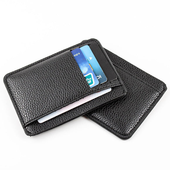 Black Simple Solid Color Men Card Holder PU Leather 6 Cards Slot Ultra-thin Lichee Pattern Wallet Card & ID Holders Bags 2021