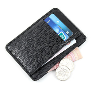 Black Simple Solid Color Men Card Holder PU Leather 6 Cards Slot Ultra-thin Lichee Pattern Wallet Card &amp; ID Holders Bags 2021