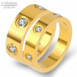 4mm 6mm Classic Lover Ring Titanium Steel CZ Crystal Ring Luxury Famous Brand Wedding Ring For Women Gold Color Lovers Jewelry