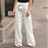 Women 2021 Wide Leg Pants Vintage High Elastic Waist Female Streetwear Linen Straight Casual Long Pants Trousers Broek