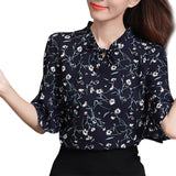 Women Floral Print Bell Sleeve Chiffon Blouse Shirts Tops for Summer TC21
