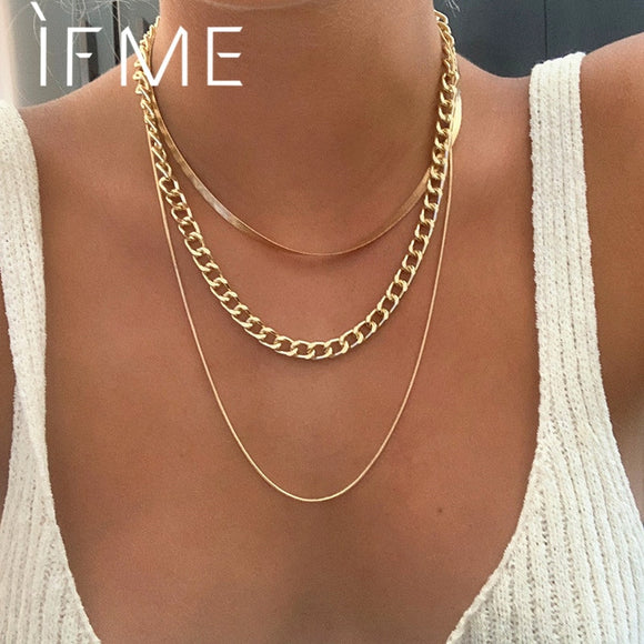 IF ME Punk Cuban Gold Color Snake Chain Choker Necklaces for Women Trendy Aesthetic Thick Clavicle Necklaces Fashion Jewelry