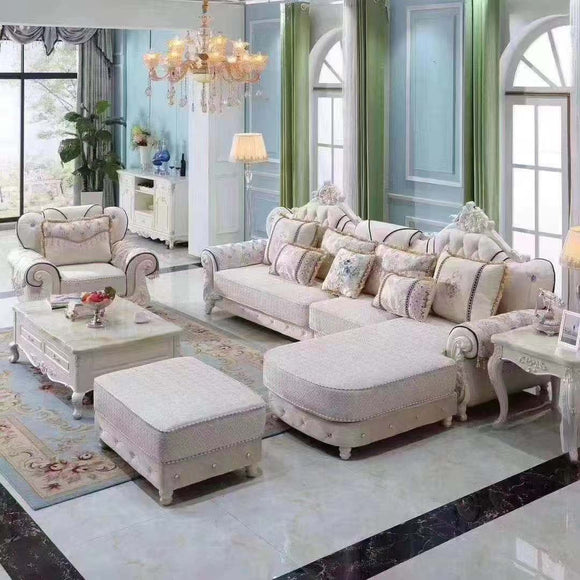 living room Sofa corner cloth fabric couch American European style wooden muebles de sala cama puff asiento sala futon and table