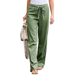 NIBESSER 2021 Women Pants Linen Cotton Casual Pants Solid Harajuku Green Trousers Summer Female Ankle-length Length Trousers