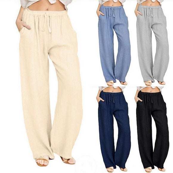 NIBESSER Fashion Summer Women Pants Plus Size High Waist Thin Cotton Linen Wide Leg Pants All-matched Casual Straight Trousers