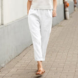Oeak Summer Pants Summer Women Pants Linen Cotton Casual Pants Solid Harajuku White Trousers Summer Female Trousers