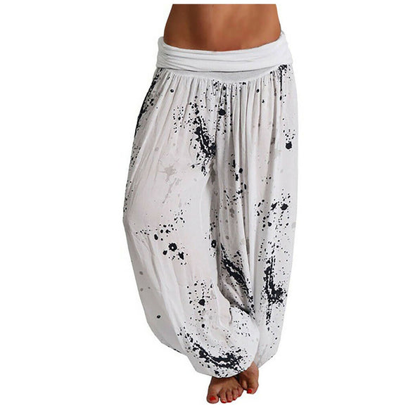 Fashion Bohemian Floral Print Women Long Pants 2021 Mid Waist Vintage Harem Pants Elastic Waist Boho Beach Trousers#f3