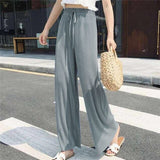 Summer Wide Leg Pants For Women Casual Elastic High Waist 2021 New Fashion Loose Long Pants Pleated Pant Trousers Femme