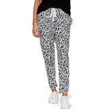 Ladies Leopard Printed Fitness Trousers Autumn Casual Lace Up Straight Pants Fashion Pockets Female Full Pants