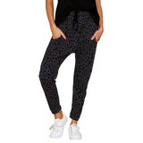 Ladies Leopard Printed Fitness Trousers Autumn Casual Lace Up Straight Pants Fashion Pockets Female Full Pants