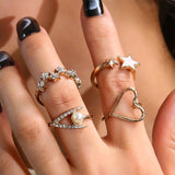2021 Vintage Bohemian Ring Sets Heart Butterfly Gold Color Rings Crystal Geometric Knuckle Midi Rings for Women Jewelry Gifts