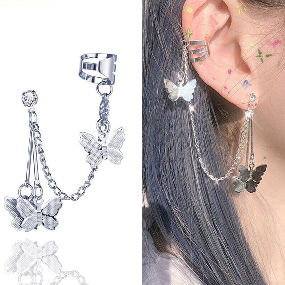 2020 Fashion Butterfly Clip Earrings Ear hook Stainless Steel Ear Clips Double pierced Earring Earrings Women Girls Jewelry