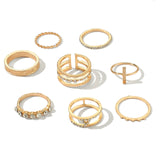 Tocona 8pcs/sets Hollow Out Rings for Women Men Charms Clear Crystal Stone Gold Chain Rings Bohemian Jewelry Accessories Anillo